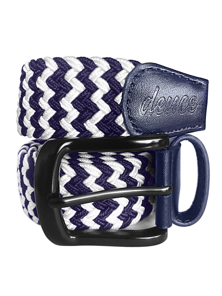 Navy Blue and White Elastic Canvas Golf Belt