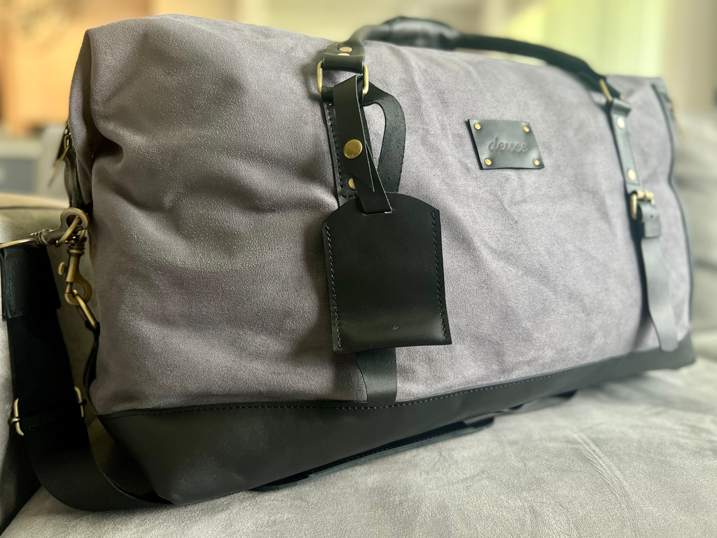 The Weekender - Large-Size Suede Duffle Bag - Grey and Black
