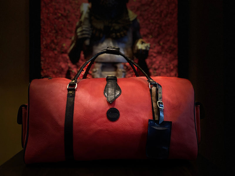 The Weekender - Red and Black Premium Leather Duffle Bag