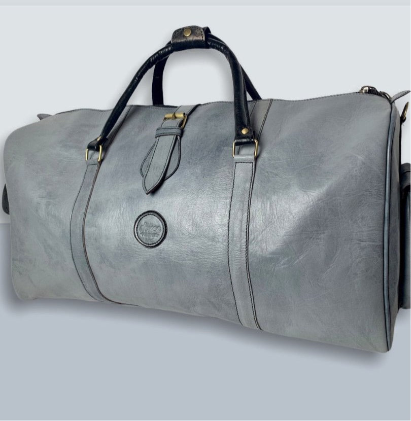 The Weekender - Stone Grey with Black Stitching Premium Leather Duffle Bag